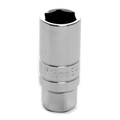 Performance Tool Chrome Spark Plug Socket, 3/8" Drive, 18mm, 6 Point, Deep, with 22mm Hex Bolster W38168